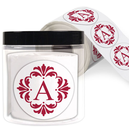 Damask Framed Initial Round Labels